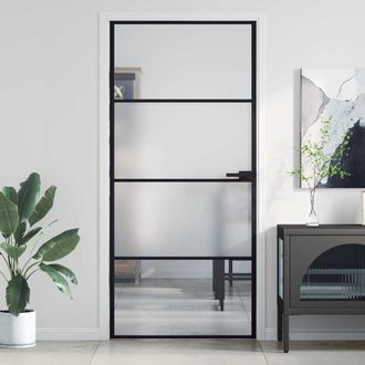 vidaXL Puerta Interior Delgada Negra Vidrio Y Aluminio 93x201,5 Cm Vidaxl