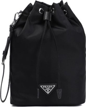 Prada Tassen, Dames, Zwart, ONE Size, Nylon, Zwarte Re-Nylon Emmertas met Trekkoordsluiting