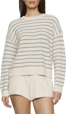 Eberjey Stripe Crewneck Cotton Blend Sweater in Stripe Almond Heather at Nordstrom, Size X-Large