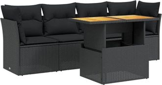 vidaXL Vidaxl - Set De Muebles De Jard&iacute;n 5 Pzas Y Cojines Rat&aacute;n Sint&eacute;tico Negro