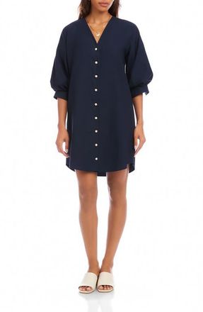 Karen Kane Puff Sleeve Pearly Button Dress in Navy at Nordstrom, Size X-Small