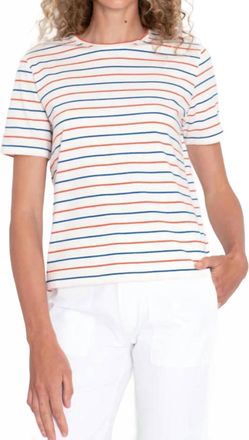 Kule The Modern Pinstripe Tee In White/blue/poppy