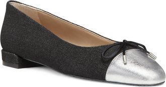 Stuart Weitzman Sleek Bow Denim & Leather Flat