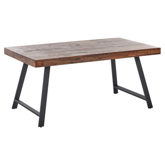 Beliani Mesa De Comedor De Madera De Pino Mdf Patas De Metal Negro 160 X 90 Cm Estilo Industrial Madera Oscura Warton