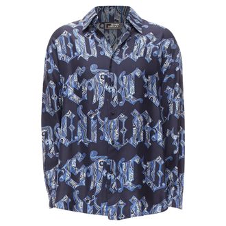 Versace rare GIANNI VERSACE Vintage navy blue gothic font logo graphic shirt IT52 XL