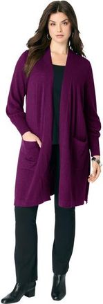 Roaman's Fine Gauge Open Front Cardigan in Dark Berry at Nordstrom, Size Small