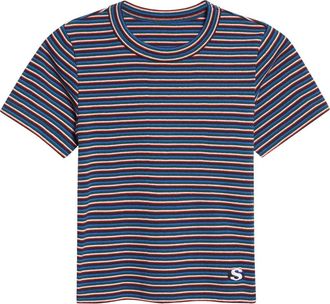 sacai Stripe Rib Cotton T-Shirt in Blue at Nordstrom, Size 2
