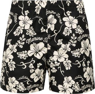 Marine Serre Hawaian-print elasticated swim shorts - men - Polyester - XXXL - Black
