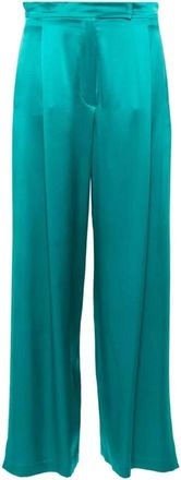 Max Mara Groene Zijden Broek met Wijde Pijpen - Dames - Wijde Broeken - Groen - S - Satijn - Broeken