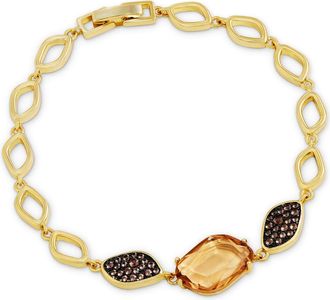 Savvy Cie Jewels 14K GOLD & BLACK PLATED OVER BRASS BROWN CZ AND CHAMPANGNE GLASS BRACELET