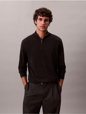 Calvin Klein Mens Merino Wool Quarter Zip Sweater - Grey - 2XL