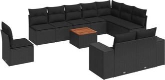 vidaXL Set De Sof&aacute;s De Jard&iacute;n 11 Pzas Y Cojines Rat&aacute;n Sint&eacute;tico Negro Vidaxl