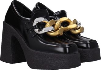 Stella McCartney Womens Black Leather Platform Loafers