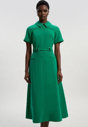 Karen Millen Womens Compact Stretch Tab Detail Full Skirted Midi Dress - Green - Size 10 UK