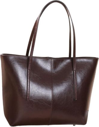 Generic Compatible For Womens Large Capacity Tote Bag Women Cowhide Hand Shoulder Commuter Shopping(Coffee)