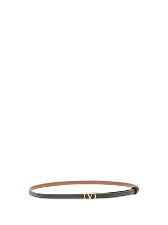 Valentino Garavani Womens Reversible Vlogo Signature Glossy Calfskin Belt Nero-Deep Caramel Calf Leather Bos Taurus E Braces Nero/deep