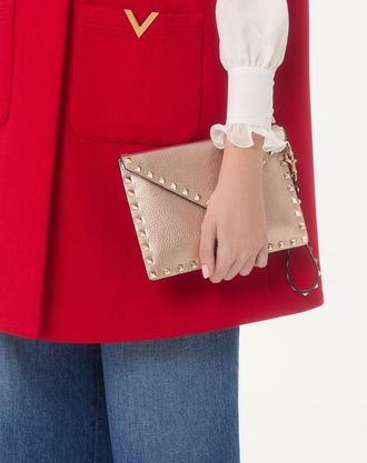 Valentino Garavani Pochette Rockstud In Vitello Granato Laminato Donna ROSE CANNELLE UNI
