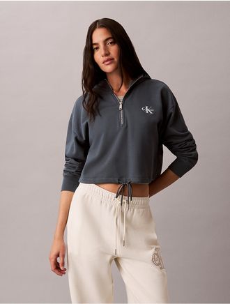 Calvin Klein Jeans Calvin Klein Womens Monologo Terry Cropped Hoodie - Blue - XL