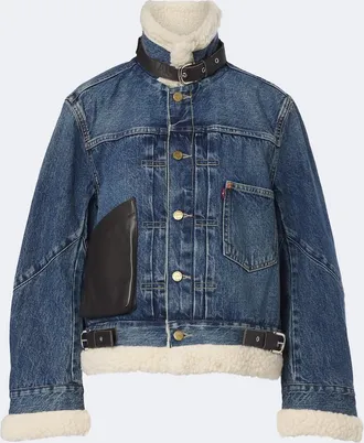 sacai Leather-trimmed denim jacket