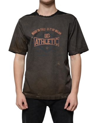 Dolce & Gabbana Brown Graphic Print Cotton Round Neck Mens T-shirt