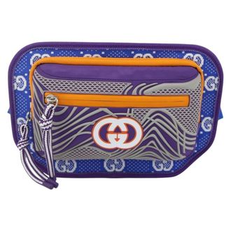 Gucci Panelled Front Pocket Belt Gg Jacquard Nylon And Rubber Purple Nylon Handbag (Pre-Owned)