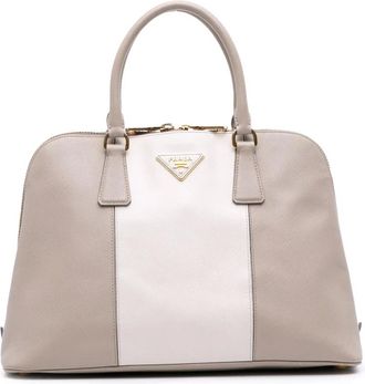 Prada Pre-owned Tote Bags, female, Gray, Size: ONE SIZE Pre-owned Structured Leather Satchel