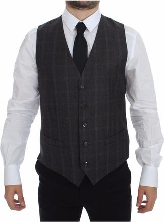 Dolce & Gabbana Elegante Geruite Wollen Jurkvest - Heren - Gillet - Grijs - M - Wol - Kostuums
