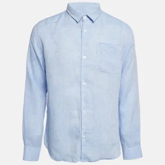 Derek Rose Blue Linen Long Sleeve Shirt