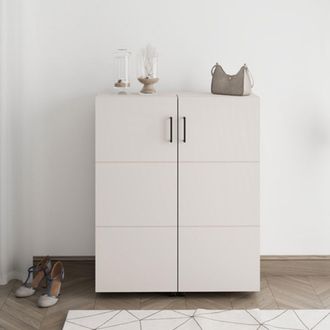Dmora Zapatero Ystad, Mueble Para Zapatos 9 Estantes, 2 Puertas, Puertas Dobles, Apertura Con Ruedas, 92x33x113h Cm Blanco Crema
