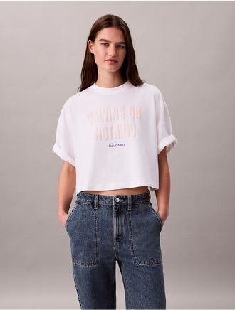 Calvin Klein Jeans Calvin Klein Womens Boxy Cropped Bold Logo Tee - White - XL