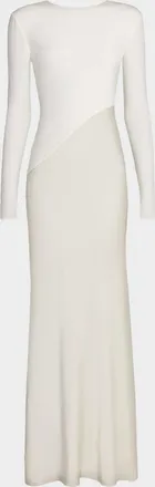 Roland Mouret Asymmetric Mixed-Media Long-Sleeve Gown