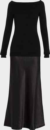 CHRISTOPHER ESBER Mixed-Media Off-The-Shoulder Cashmere Monument Midi Dress