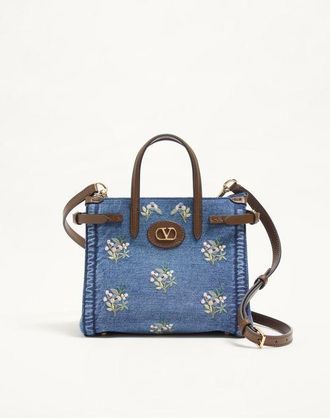 Valentino Garavani Valentino Garavani Antibes Small Embroidered Denim Shopping Bag Wo