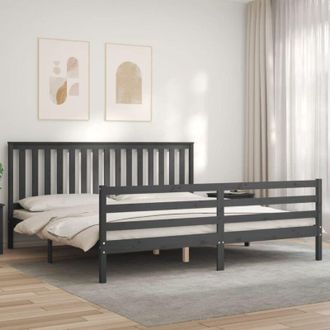 vidaXL Vidaxl - Estructura De Cama Con Cabecero Madera Maciza Gris 200x200 Cm