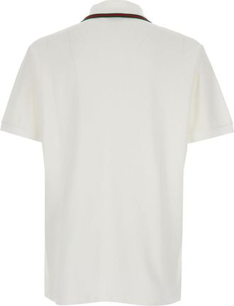 Gucci Mens Polo Shirt With Web Collar, White Cotton T-Shirts And Polos
