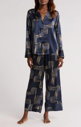 Nordstrom Tailored Stretch Silk Pajamas in Navy Tessellated Geo at Nordstrom, Size X-Small
