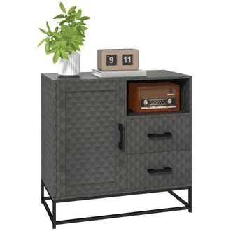 HOMCOM Cupboard with Adjustable Shelf - Open Compartment - 2 Drawers - Grey | TJ Hughes