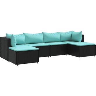 vidaXL Set Muebles De Jard&iacute;n 6 Piezas Y Cojines Rat&aacute;n Sint&eacute;tico Negro Vidaxl