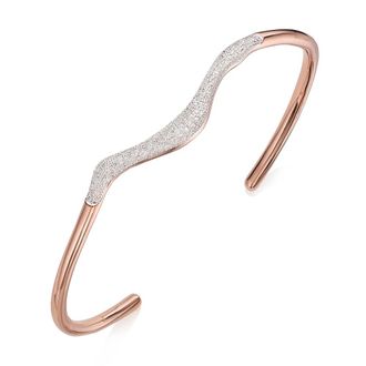 Monica Vinader Rose Gold Riva Diamond Wave Cuff Diamond