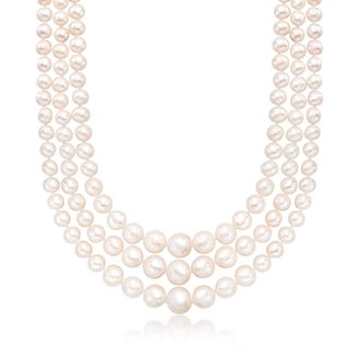 Ross-Simons 6-12.5mm Cultured Pearl 3-Strand Necklace With 14kt Yellow Gold