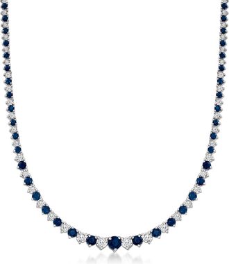 Ross-Simons Sapphire and Diamond Tennis Necklace in Sterling Silver