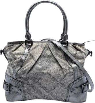 Burberry Pre-owned Handbags, female, Gray, Size: ONE SIZE Pre-owned Canvas Tote