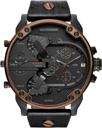 Diesel Accessoires, Heren, Zwart, ONE Size, Leer, Mr. Daddy 2.0 Dz 7400 Chronograaf