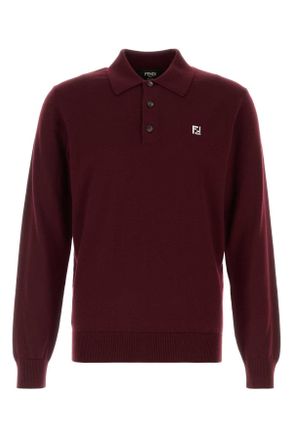 Fendi Burgundy Stretch Wool Polo Shirt