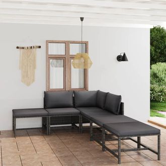 vidaXL Set De Muebles De Jard&iacute;n 6 Pzas Y Cojines Rat&aacute;n Sint&eacute;tico Gris Vidaxl