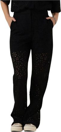 Selected Flared kanten broek - Dames - Wijde Broeken - Zwart - S - Broeken
