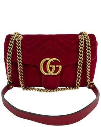 Gucci Red Velvet Small Gg Marmont Shoulder Bag (Authentic Pre-Loved)