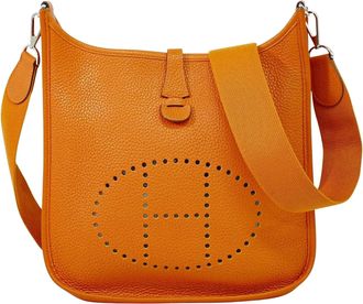 Herm&egrave;s Evelyne Bag Gen Iii Clemence Orange Leather Handbag (Pre-Owned)