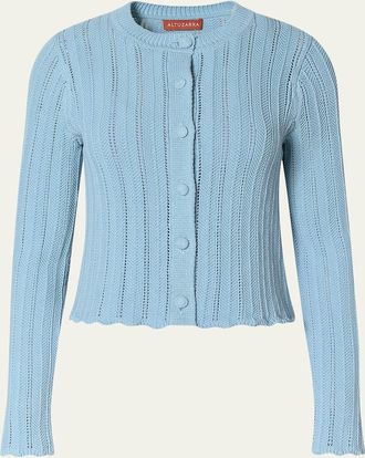 Altuzarra Mariette Lattice Knit Crewneck Cardigan