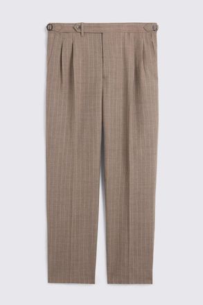 Moss Taupe Stripe Pleated Trouser